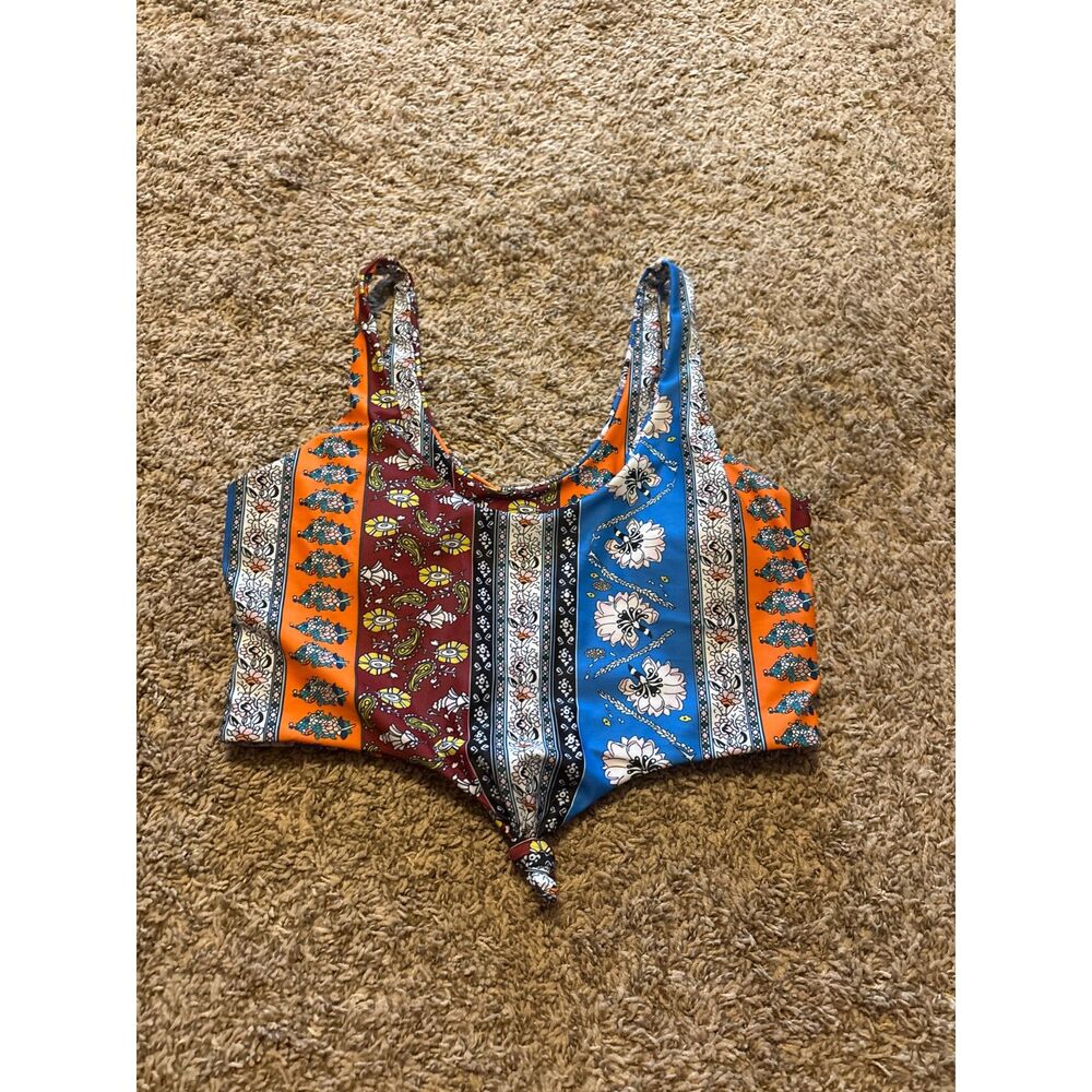 Shein colorful patterned boho longline bikini top